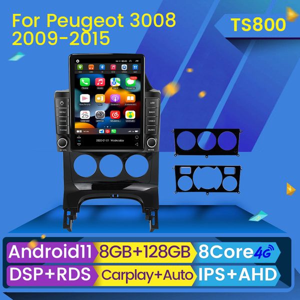 Lecteur dvd de voiture Autoradio 128G pour Peugeot 3008 2009-2015 2din multimédia vidéo Navigation GPS Android 11 Carplay écran tactile