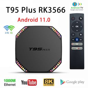 128G T95 Plus Smart TV BOX Android 11 2.4G/5G Wifi RK3566 Quad Core 1000M 8K 8GB 64GB Lecteur multimédia 4K Décodeurs Google Vioce