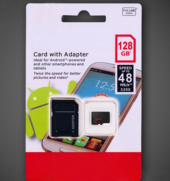 Carte mémoire 128 Go UHS-I avec adaptateur classe 10 TF pour téléphones Android, autres smartphones, tablettes