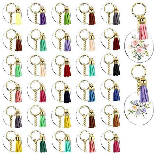 128pcs Porte-clés Acrylique Blanches Clé Cercle Disques Clé Chaîne Touche 2 pouces Pendentif Tassel Porte-clés pour projets de bricolage et artisanat AA220318