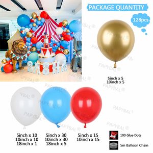 128pcs ballons Garland Carnival Circus Amusement Park Theme Arch Kit Bleu rouge 5/10 / 18INCCH LATEX BALLONS Birthday Party Decors