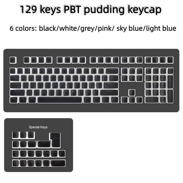 129 teclas PBT Pudding Keycaps retroiluminación OEM Gaming Key Caps para 61/87/98/100/104/108 teclas cherry Mx Switch Teclados mecánicos