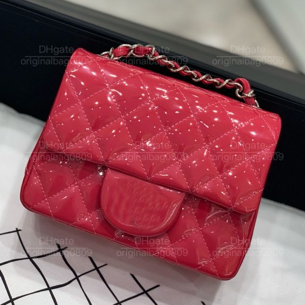 12A 1: 1 Top Mirror Quality Designer Handbags Original Rose Patent Leather Diamond Texture Design 17cm sort des sacs de chaîne de luxe pour femmes décontractées avec boîte d'origine.