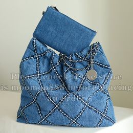 12a All-New Mirror Quality Designer Denim gewatteerde Tote Tas kleine middelgrote winkelende tas dames luxe handtassen blauwe portemonnee composiet schouderkettingzak met mini-zakje