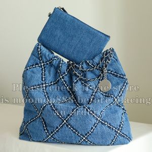 12a All-New Mirror Quality Designer Denim gewatteerde Tote Tas kleine middelgrote winkelende tas dames luxe handtassen blauwe portemonnee composiet schouderkettingzak met mini-zakje