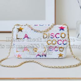 12A Tout nouveau miroir qualité designer rectangle paillettes sac à rabat petit 21 cm arc-en-ciel sac à main de luxe sacs à main sac de soirée bandoulière chaîne boîte sacs