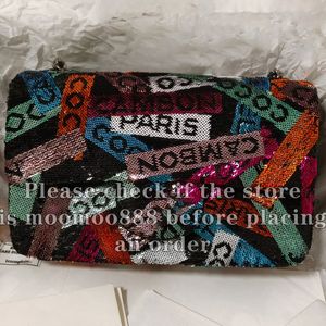 12A Tout nouveau miroir qualité designer rectangle paillettes sac à rabat mini 20 cm arc-en-ciel sac à main de luxe sacs à main sac de soirée bandoulière chaîne boîte sacs