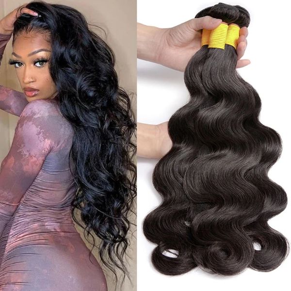 Tissage en lot péruvien naturel Body Wave 12A, Extensions de cheveux 3/4 bruts, noir naturel, vierge, 30 pouces, offre en lots de 1/100%