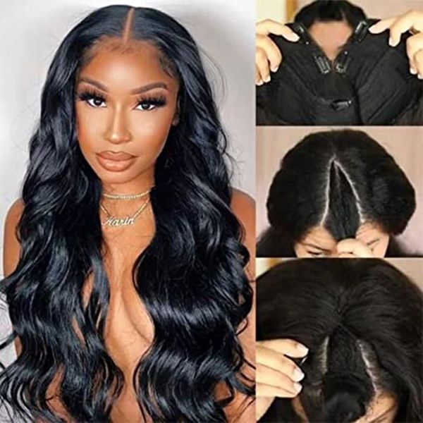 12A Body Wave V Part Perruque Cheveux Humains Sans Mise À Niveau U Parts Perruques Cheveux Petit Lace Front humide ondulé pour les Femmes Noires 14 pouces