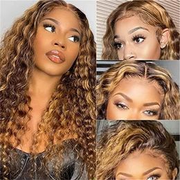 12a Sight Highlight Wave Deep Lace Front Human Heugs Wigs Honey Blonde brésilien HD Transparent ombre Water Wave Lace Frontal Wig 13x4