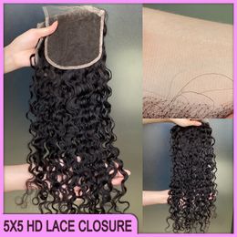 12a Hoogte Kwaliteit 100% Maagd Raw Remy Human Hair 5x5 HD Lace Sluiting 1 stuk natuurlijke kleur Zwarte watergolf Haarverlenging