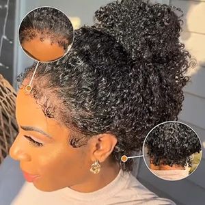 12A Kinky Randen Kanten Voorkant Pruiken Echt haar 4C Afro Kinky Randen Gekruld babyhaar 360 Kanten Frontale Pruik Lijmloos Voorgeplukt 360 Pruik met realistische haarlijn 150% Haardichtheid