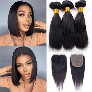 12A MALAYSIAN Straight 3 Bundles with Close Upmered Bob Tissage Bob Boucl Cheveux Humain