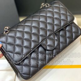 12a Mirror Quality Designer Bag Classic Flap Tas 25 cm Medium Dames echte lederen gewatteerde zakken Luxe handtassen Caviar Lambskin Turn Black Schouderketting Doos