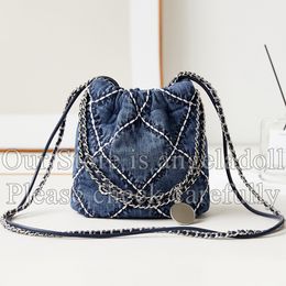 12a Mirror Quality Designer Denim gewatteerde draagtas 20 cm mini winkelende tas dames luxe handtassen blauwe portemonnee kruisbody schouder zilveren kettingbox tas