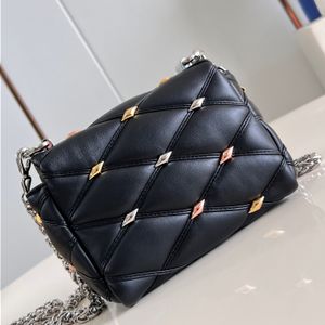 Diseñador de calidad de espejo 12a mini pico go-14 bolsos de 15 cm de lujo bolsos de mano para mujer bolsas acolchadas de cuero genuino bolso negro