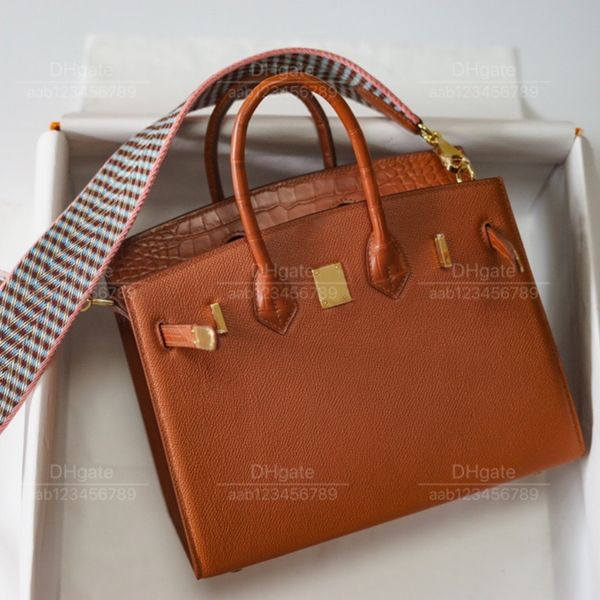 12A Mirror Quality Luxury Classic Designer Sac Woman Handbag Hands Sac à main authentique Crocodile Tot Captile Brown Brown 25 cm de grande capacité
