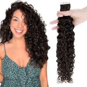 12A Cinta rizada recta en extensiones de cabello humano 14-30 pulgadas Trama de piel sin costuras Cinta no Remy de color natural en 50g-20pcs / pack