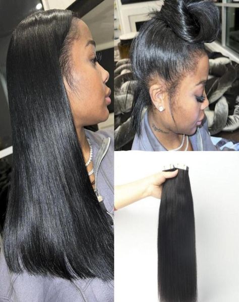 Extensions de cheveux naturels 100 indiens vierges, sans couture, avec bande 12A, mèches lisses, pour femmes noires, 81158747272671