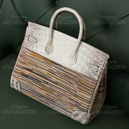 12a Designer van topkwaliteit Luxe handtassen speciaal op maat gemaakte niche -krokodillenhuid en schapenhuid splitsen creatief ontwerp 25 cm damestas tassen met delicate doos.