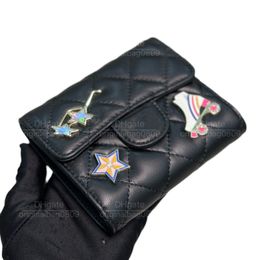 12a Designer Wallets van topkwaliteit Nieuwe klassieke zwarte schapenvacht Licht Gold Buckle Star Triple Fold Wallets en Diamond Design dames luxe portemonnee met originele doos.