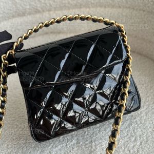 12a topkwaliteit spiegelkwaliteit ontwerper schoudertassen klassieke puur zwart patent leer goud hardware verfraaide minimalistische stijl dames luxe kettingzak met doos.