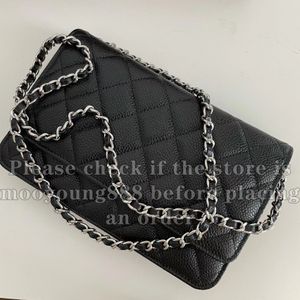 12a upgrade spiegelkwaliteit klassieke portemonnee op kettingzakken mini 19cm klep gewatteerd zwarte portemonnee dames echte lederen kaviaar lamskijnhak handtas crossbody schouderbok tas