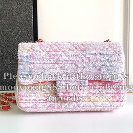 12A Actualización Espejo Calidad Diseñador Clásico Flap Bag Mini Pink Tweed Bolso acolchado para mujer Cuero genuino Interior Bolsos Crossbody Correa de hombro Cadena Caja Bolsas