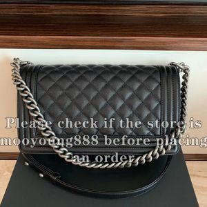 12a Upgrade Mirror Quality Designer Classic Boy Flap Bag kleine medium dames echte lederen handtassen lamskijnkile kaviaar gewatteerde portemonnee tas zwarte schouderketting doos zakken