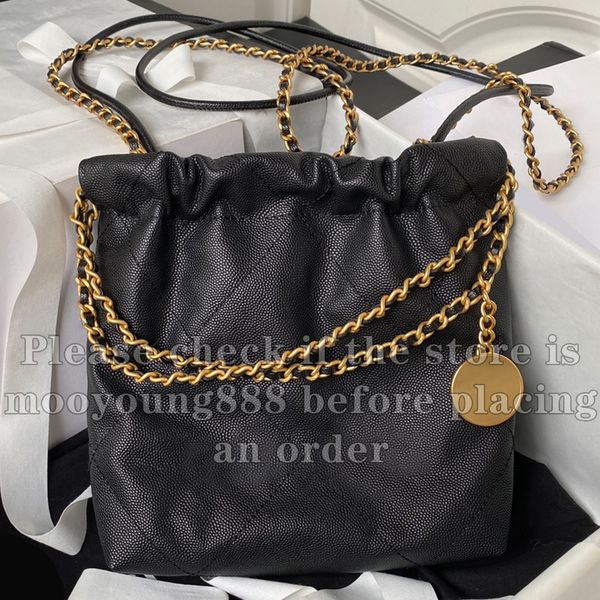 12A Actualización Espejo Calidad Diseñador Mini Bolsa de compras 20 cm Bolsos de lujo Bolsos de lujo para mujer Caviar de cuero genuino Acolchado Tote Monedero negro Correa de hombro Bolsa de cadena