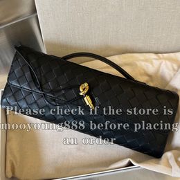 12A Mise à jour Mirror Quality Long Clutch Andiamo Sacs Femmes Femme Intrecciato Artisanat Grands Luxurys Sac à main en cuir authentique Sac tissé en soirée noire avec poignée