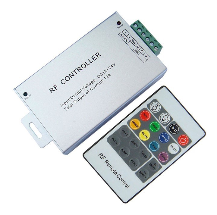 12A Draadloze RGB LED RF 20Keys Remote Controller (aluminiumbehuizing), DC12V-24V RGB-controller voor RGB Strip en Module