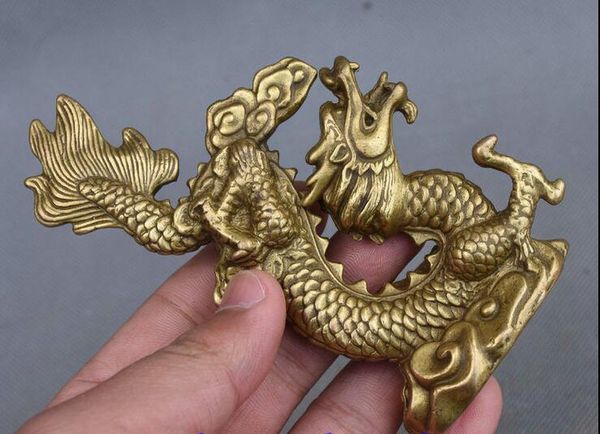 12 CM Chinois Folk Feng Shui Pur Cuivre En Laiton Année Zodiaque Dragon Chanceux Statue