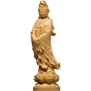 12cm Chinese Woondecoratie Wall Sculptuur Boeddha Standbeeld Auto Hout God Kantoor Accessoires Ation Desk 210414