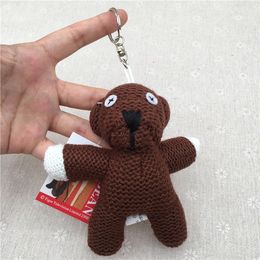 12CM gehaakte Mr Bean teddybeer sleutelhanger dier gevulde hanger bruin figuur pop schattige kleine teddybeer zacht meisjes speelgoed kindercadeau