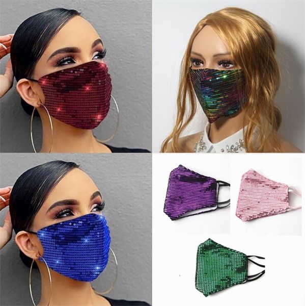 Masques colorés à paillettes pour animaux de compagnie Bling Masque de bouche Masque anti-poussière Double couches Coton Lavable Reusebale Mouth Cover