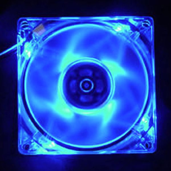 12025 12cm HELE PC sin escobillas PC Computer Clear Case Quad 4 Azul / ROJO / Colorful LED Light 9-Blade CPU Cooling Fan 12V Venta al por mayor