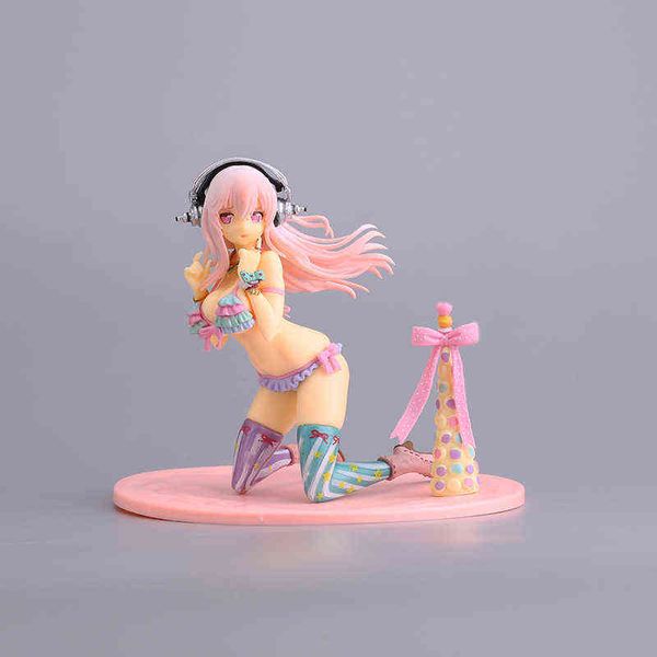 Maillot de bain Super Sonico 12 cm Ver. Sexy Anime Figure Super Sonico Rose Crème Glacée Série PVC Action Figure Jouets 220108
