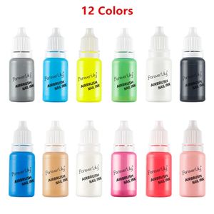 12ColorsSet 10ML Tinta para uñas Mate Negro Perla Blanco Esmalte de uñas Pintura Uso para aerógrafo Color de uñas Pintura Nail Art DIY Gradiente 240104