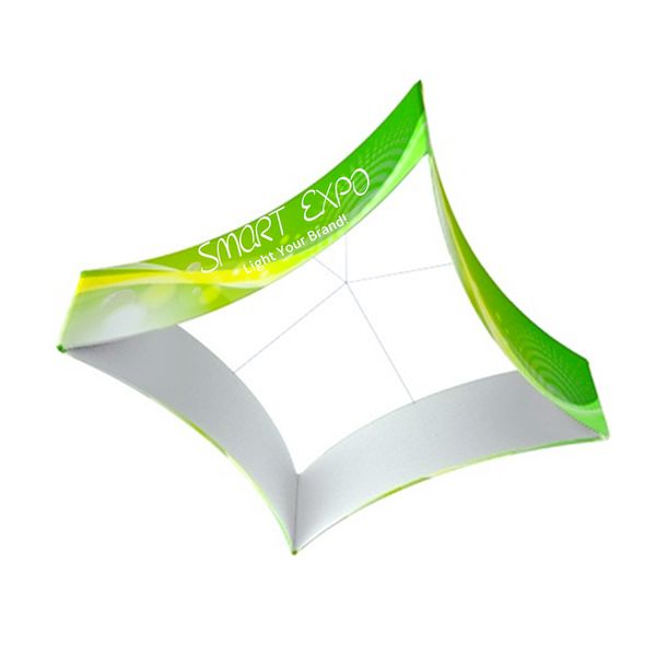 Exhibición publicitaria 12 pies (Cl) * 5 pies (H) Forma cuadrada curva Bandera colgante de tela fácil para feria comercial con estructura de tubo de aluminio fuerte