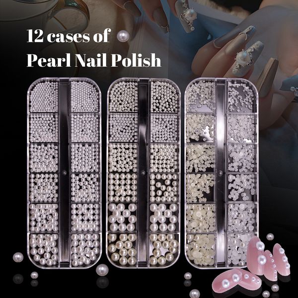 Boule de perles pour Nail Art, 12 grilles, strass acryliques pour pointes d'ongles, décorations DIY, manucure, presse sur ongles, NAR019