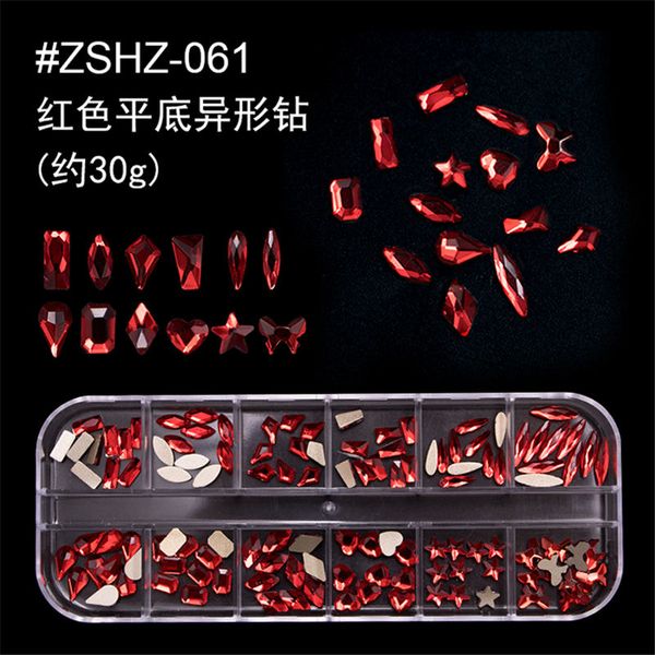 12grid Nail Art Rhinestones Set Flatback diamante de fondo plano forma AB Para uñas Decoraciones color rojo herramientas de manicura accesorios NAR021 paquete de caja