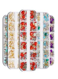 12 grilles cristal Nail art strass perle métal Rivet verre taille mixte 3D manucure bricolage alliage décorations pour ongles Art5989794