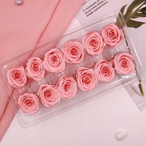 12 têtes boîte fleurs roses fleurs préservées fleur artificielle rose immortelle 3 cm pour la décoration murale de mariage fausses fleurs roses pour la maison T2466