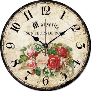 12in Vintage horloge murale en bois de style campagnard français Grand Shabby Chic ronde rustique pour la cuisine Home Coffee Shop Decor Y200109