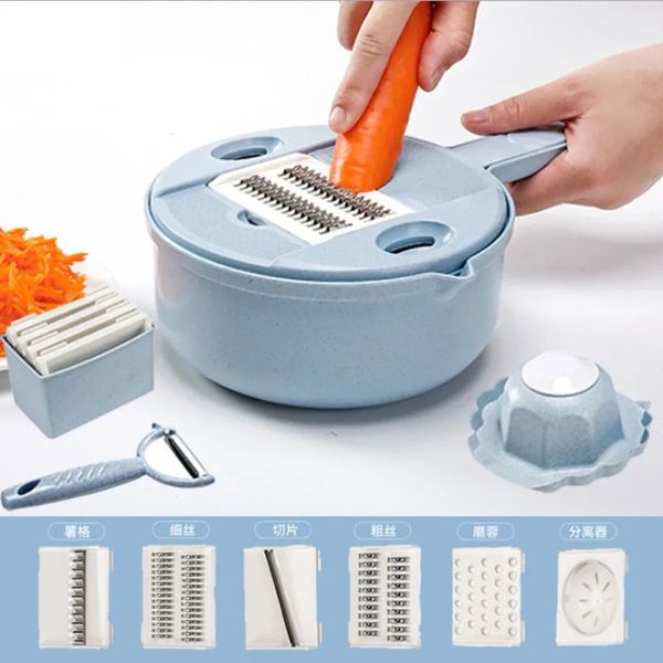 12IN1 Multifonction Cutter Cutter Chopper Carottes Pommes de terre Couper manuellement les outils de cuisine multislicer à râper