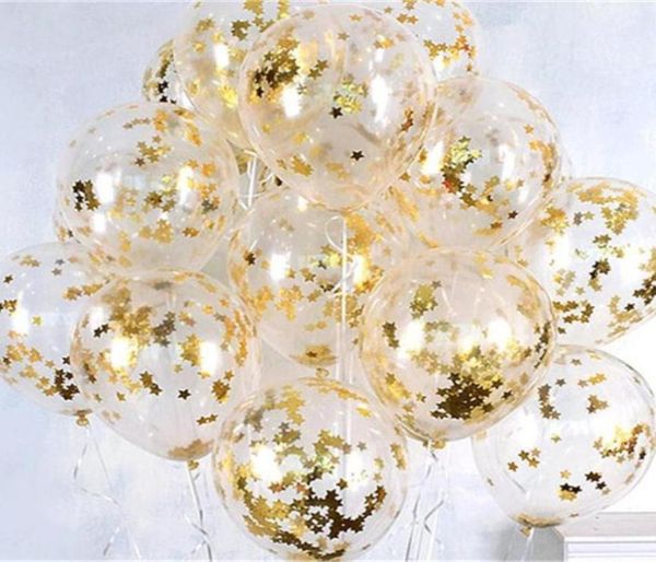 12inch Clear Rose Gold Round Star Foil Confetti Latex Balloons Anniversaire de mariage Noël Sownflake Confetti Hélium Balls Decor Gi9665409