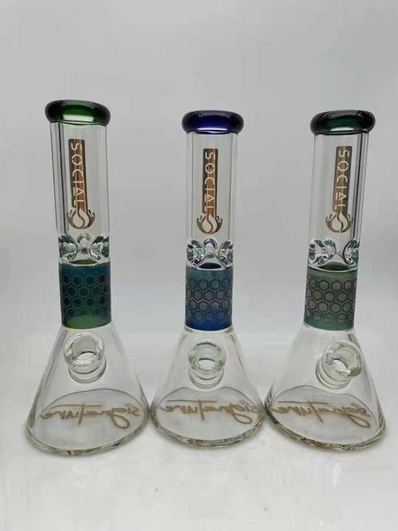 12 pouces verre Bong tabac narguilé bécher argent 3 couleurs tuyau d'eau 14mm joint femelle avec bol avec tige descendante