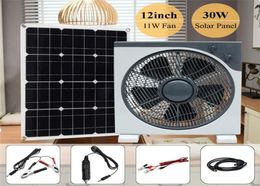 Ventilateur 12inch11W DC12V avec ligne de pince crocodile 12m DC USB 30WDC 5V panneau solaire réglage à trois vitesses ventilateurs électriques portables silencieux2239310