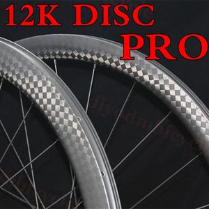 Ruedas de bicicleta de carretera 12K Disk Bike-Bike-rueda de carbono-Discalcadero de frenado 700C Climbre de 24holas a través de ruedas de carretera de carreteras